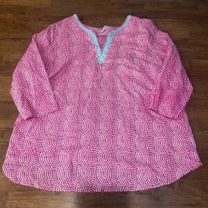 Talbots Pink Print Tunic with Light Blue Trim